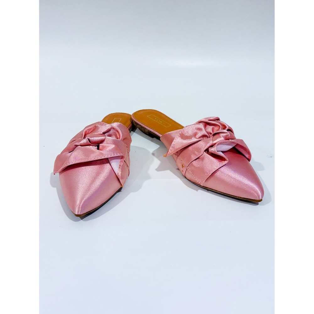 YOKI Pink satin pointed mules | Bow coquette | Size 8
